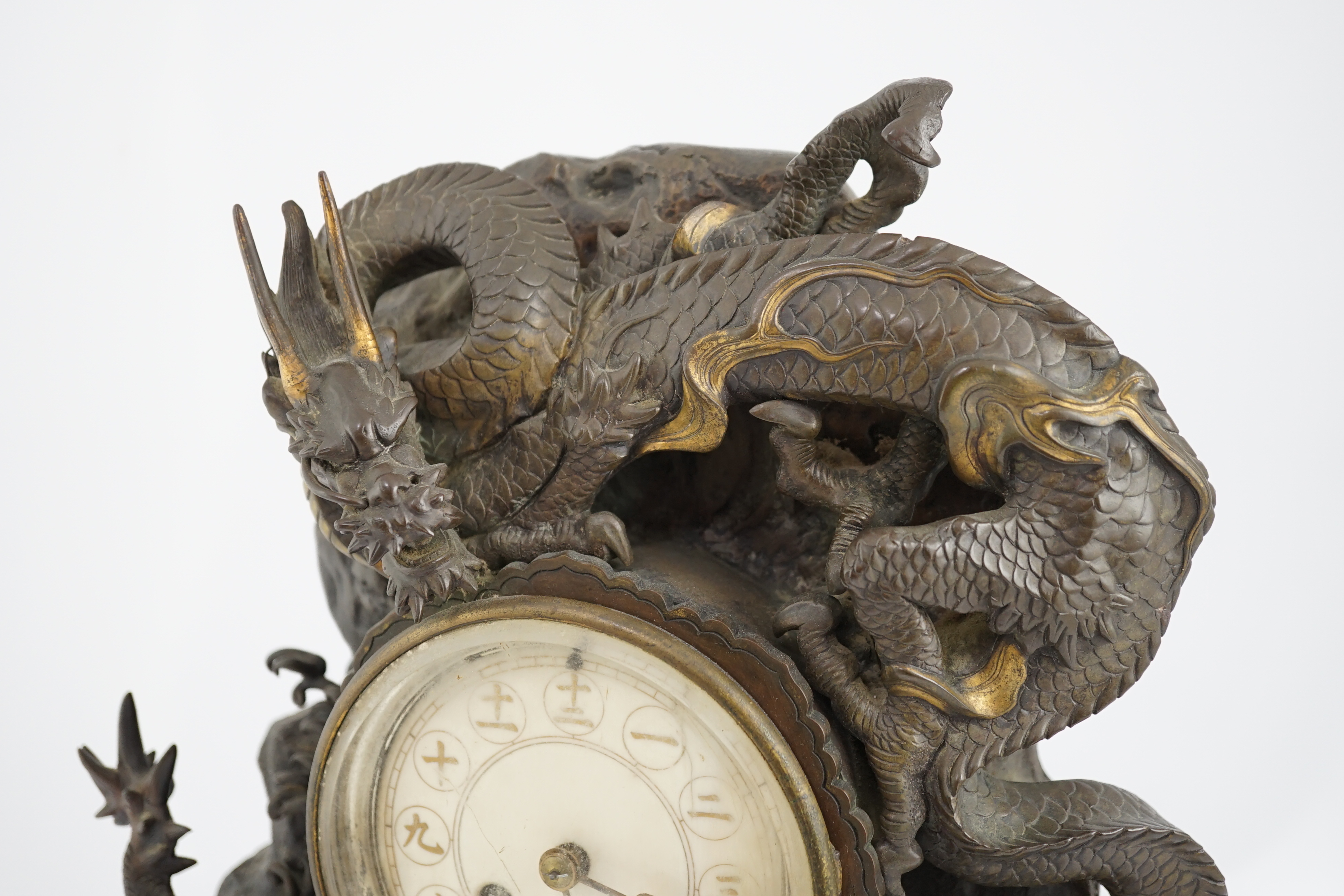 A Japanese parcel gilt bronze ‘dragon’ mantel clock, Meiji period, CITES submission reference:WX9VSMU6